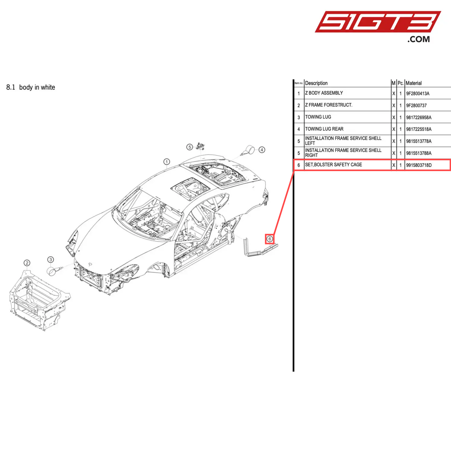 SET,BOLSTER SAFETY CAGE - 9915803718D [PORSCHE 718 Cayman GT4 RS Clubsport]