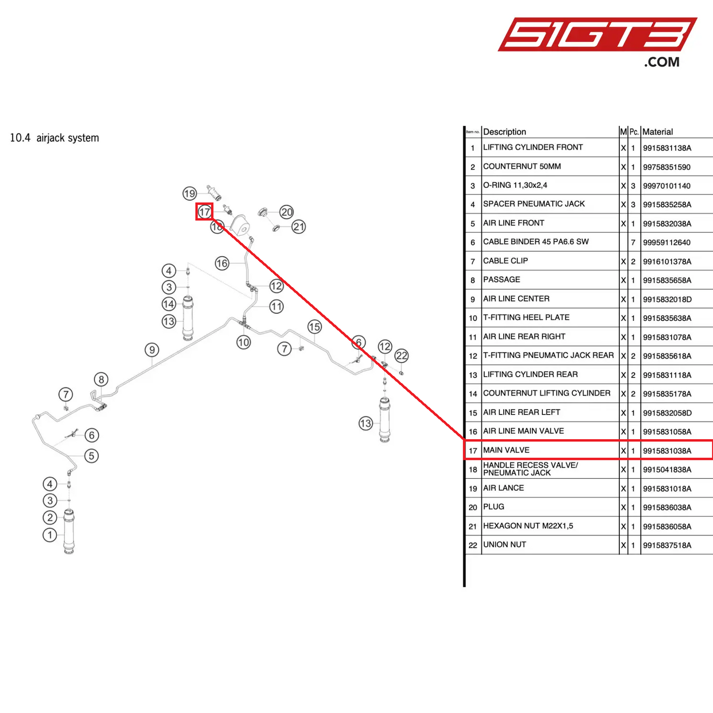 MAIN VALVE - 9915831038A [PORSCHE 911 GT3 Cup Type 991 (GEN 2)]