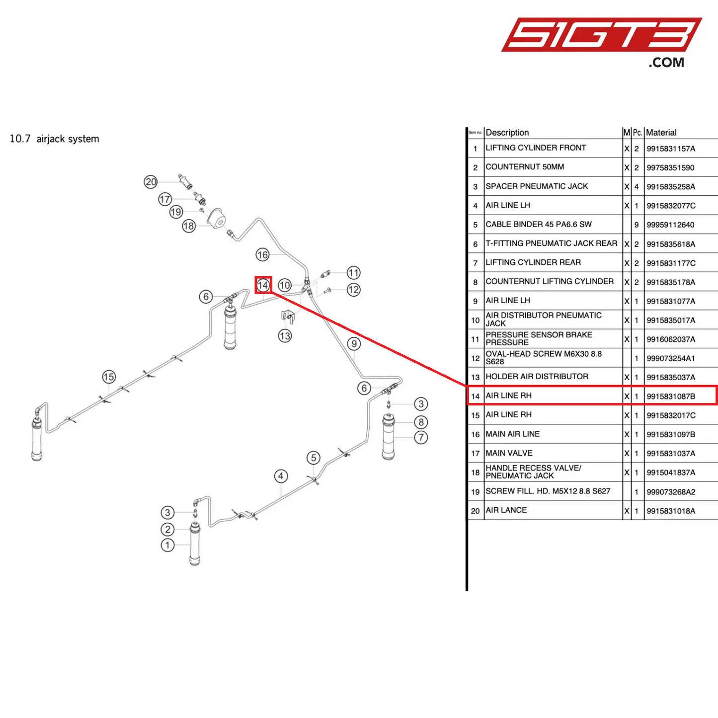 AIR LINE RH - 9915831087B [PORSCHE 991.1 GT3 R]