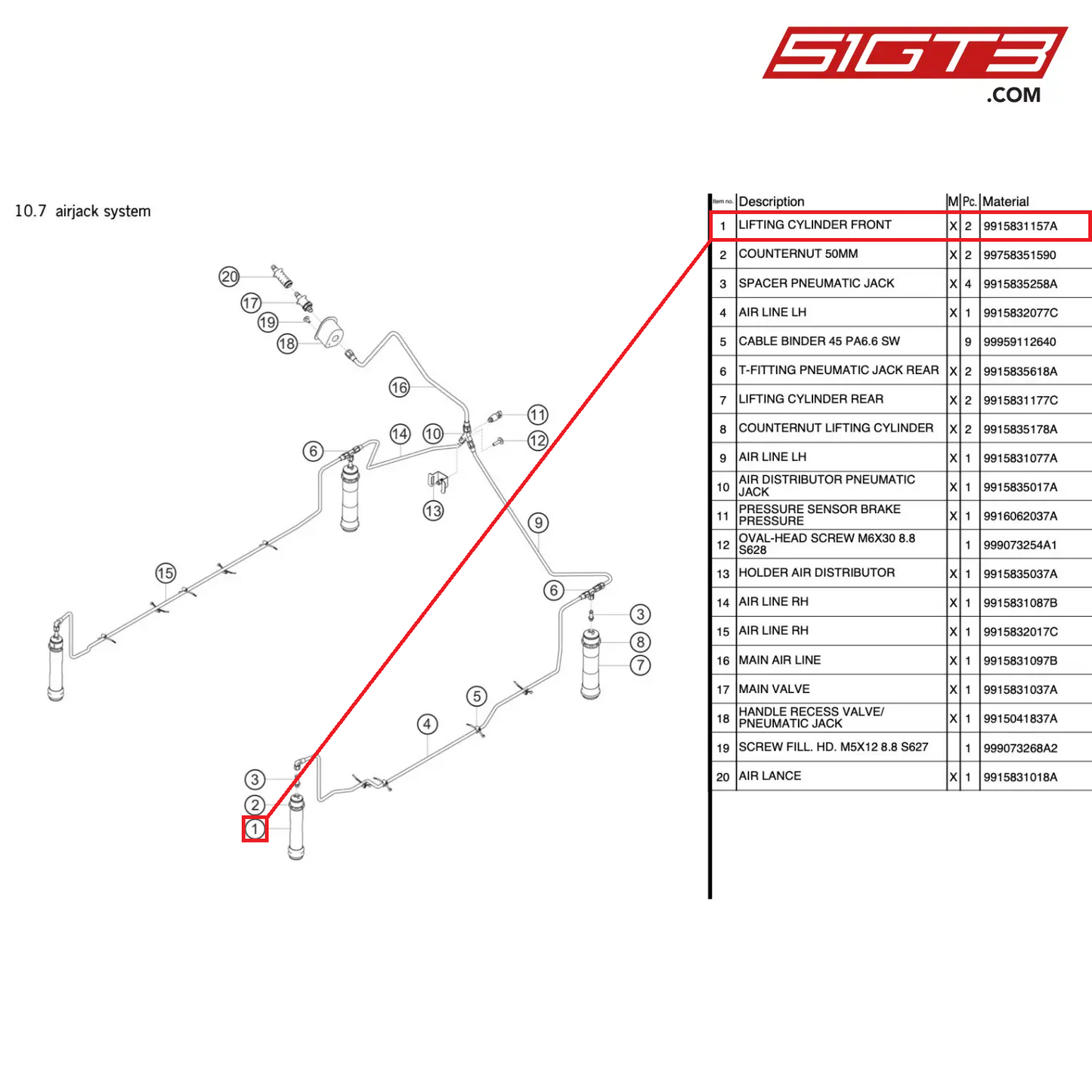 LIFTING CYLINDER FRONT - 9915831157A [PORSCHE 991.1 GT3 R]