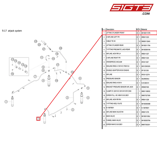 LIFTING CYLINDER FRONT - 9915831157B [PORSCHE 992.1 GT3 R]