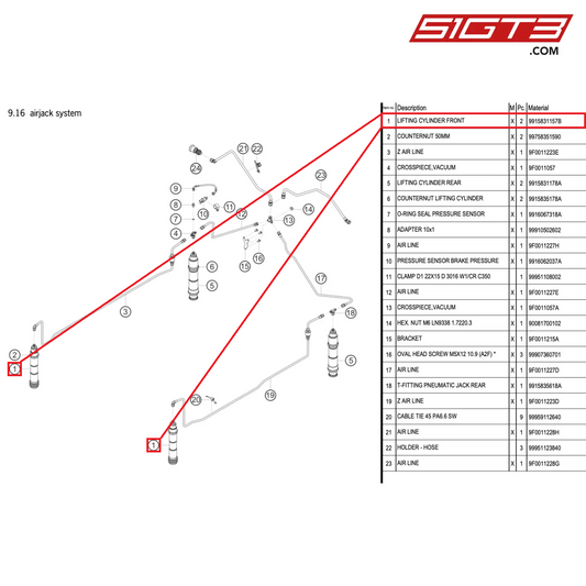 LIFTING CYLINDER FRONT - 9915831157B [PORSCHE 991.2 GT3 R]