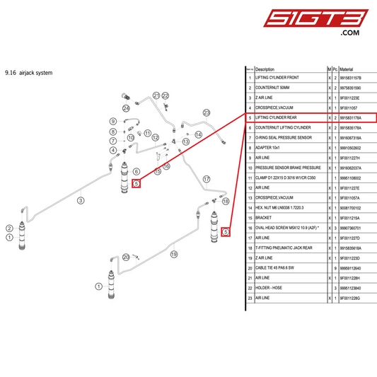 LIFTING CYLINDER REAR - 9915831178A [PORSCHE 991.2 GT3 R]