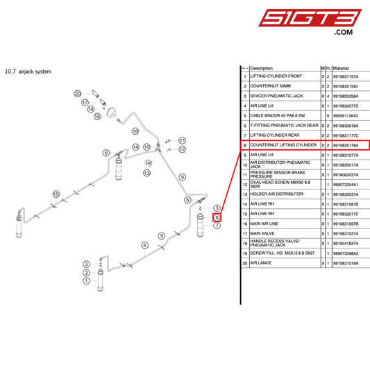 COUNTERNUT LIFTING CYLINDER - 9915835178A [PORSCHE 991.1 GT3 R]