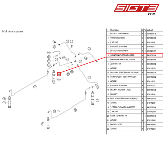 COUNTERNUT LIFTING CYLINDER - 9915835178A [PORSCHE 991.2 GT3 R]