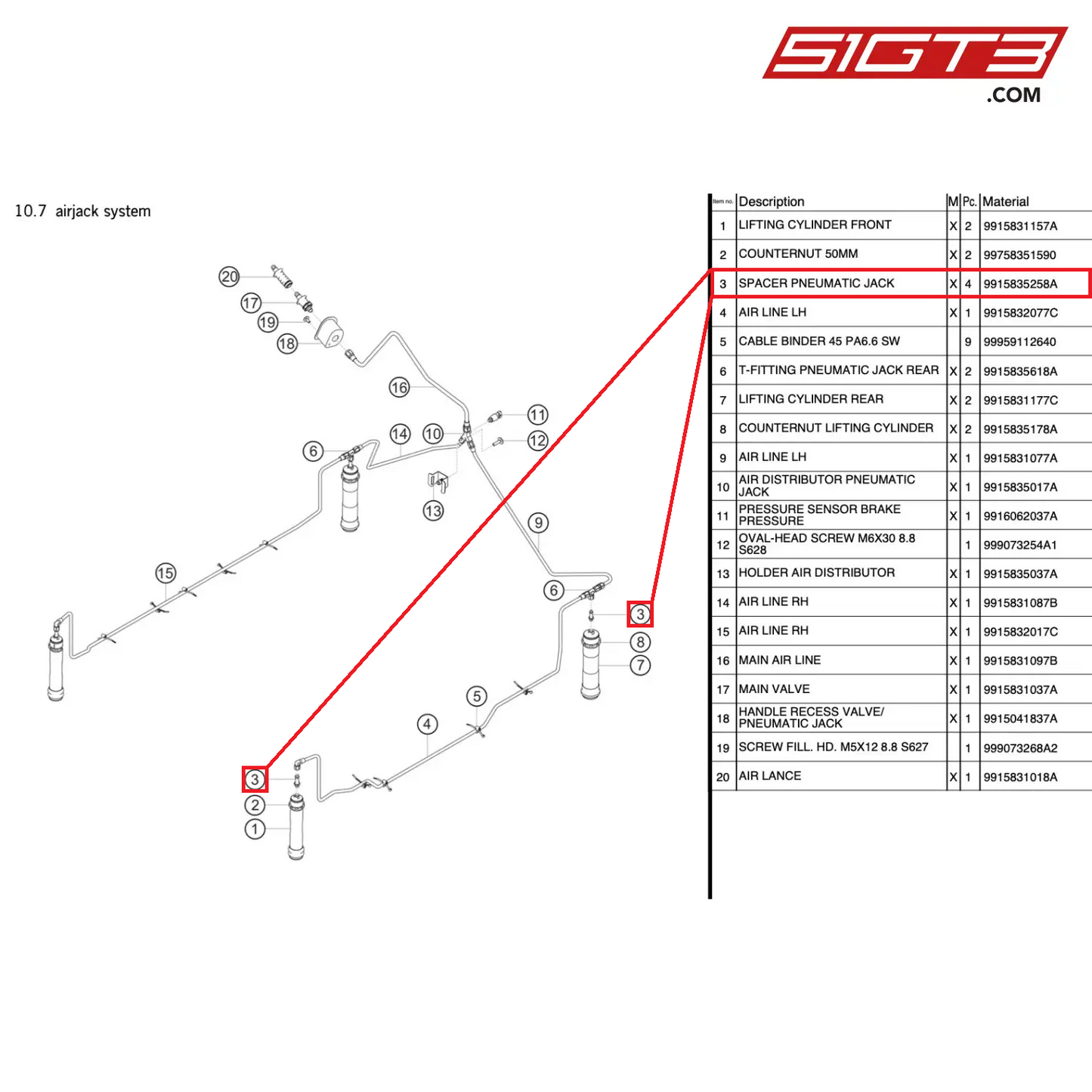 SPACER PNEUMATIC JACK - 9915835258A [PORSCHE 991.1 GT3 R]