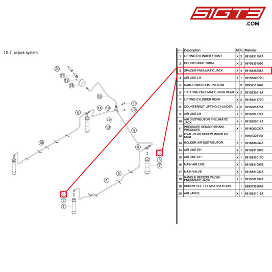 SPACER PNEUMATIC JACK - 9915835258A [PORSCHE 991.1 GT3 R]