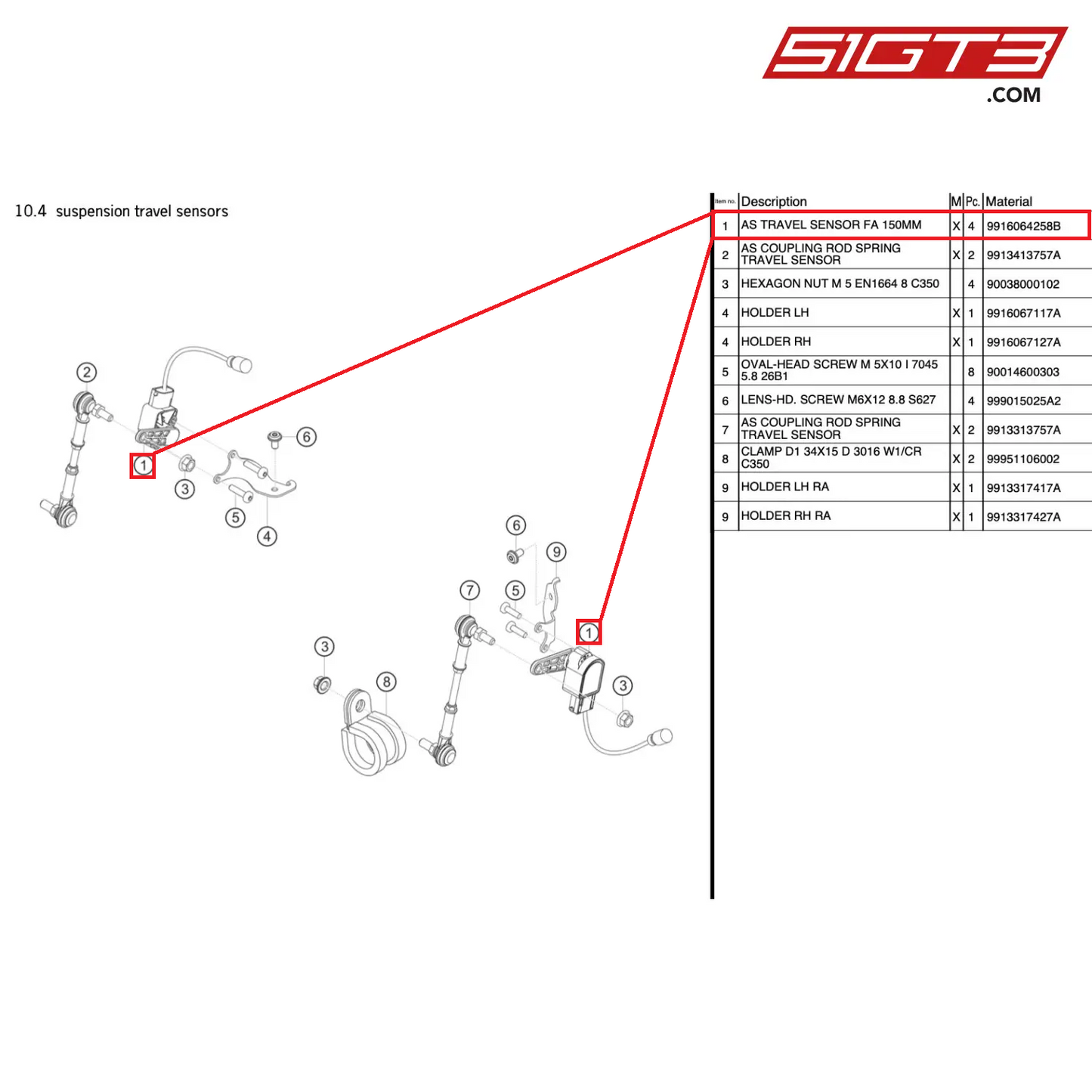 AS TRAVEL SENSOR FA 150MM - 9916064258B [PORSCHE 991.1 GT3 R]