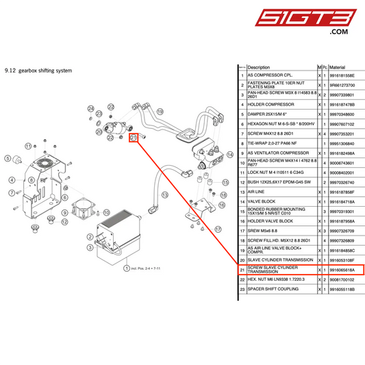 SCREW SLAVE CYLINDER TRANSMISSION - 9916065618A [PORSCHE 991.1 GT3 R]