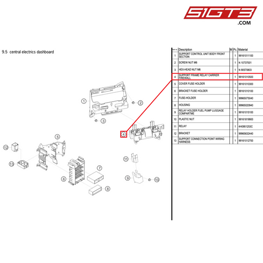 SUPPORT FRAME RELAY CARRIER FIREWALL - 99161010500 [PORSCHE 718 Cayman GT4 Clubsport]