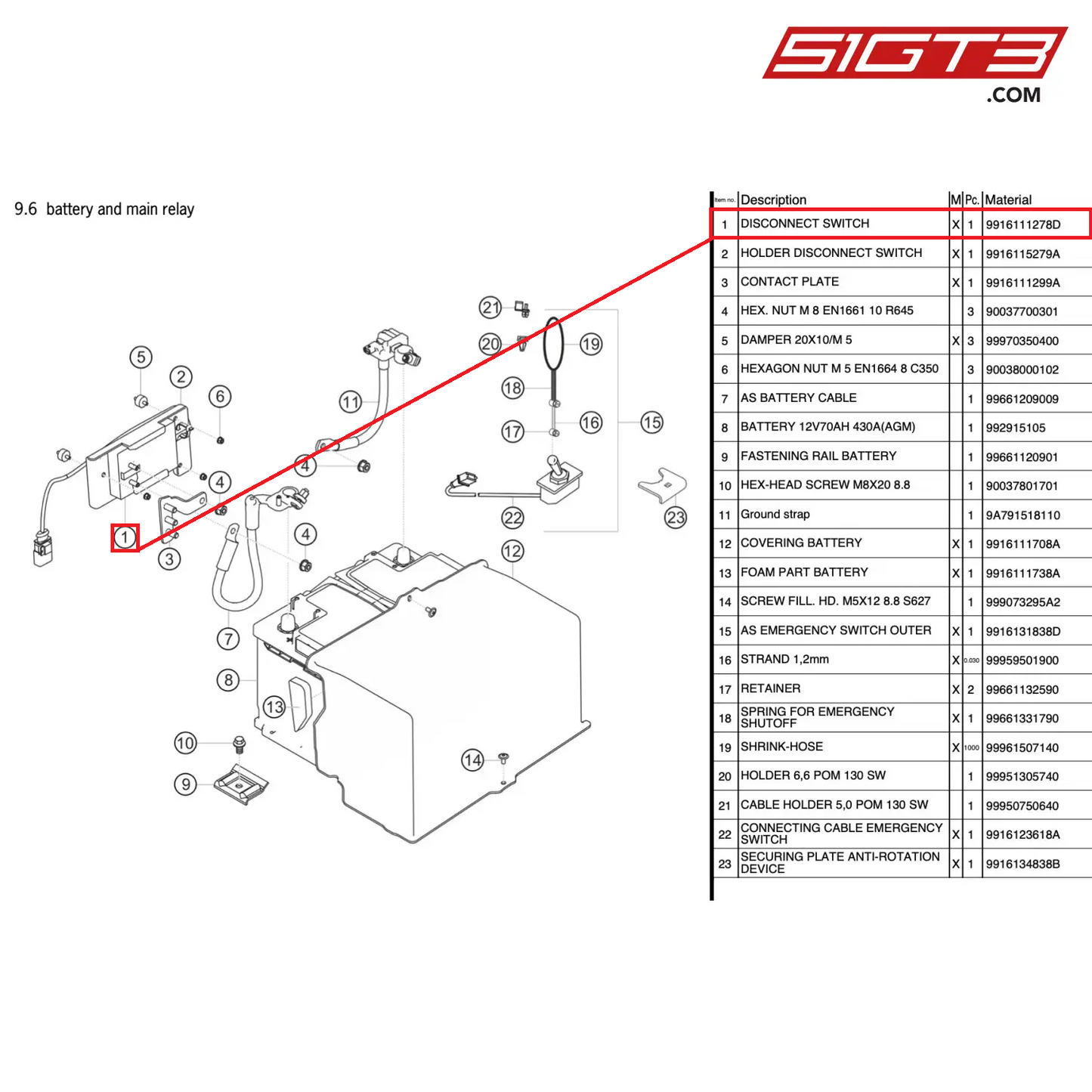 DISCONNECT SWITCH - 9916111278D [PORSCHE 911 GT3 Cup Type 991 (GEN 2)]