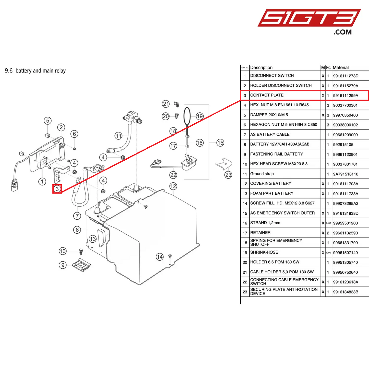 CONTACT PLATE - 9916111299A [PORSCHE 911 GT3 Cup Type 991 (GEN 2)]