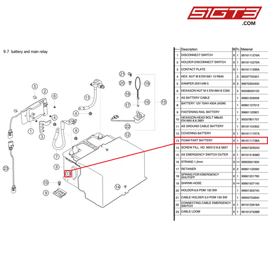 FOAM PART BATTERY - 9916111738A [PORSCHE 991.1 GT3 R]