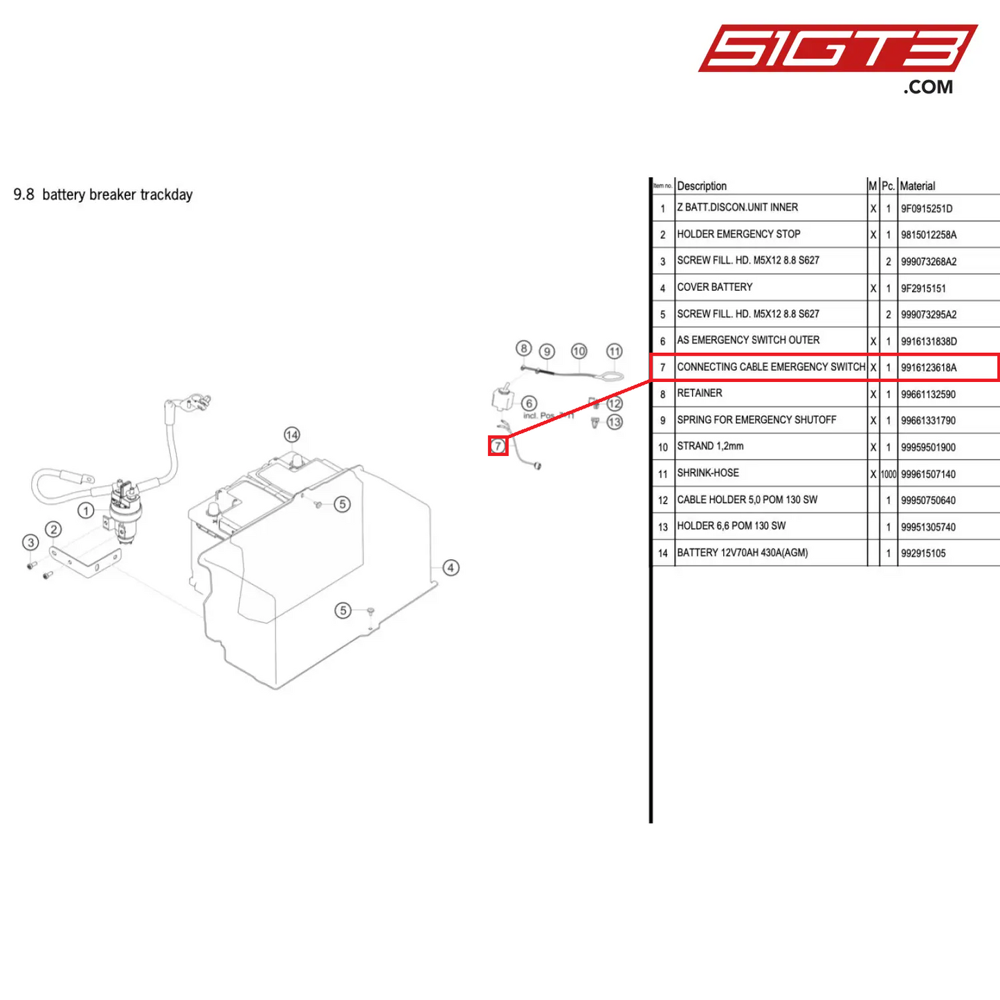 CONNECTING CABLE EMERGENCY SWITCH - 9916123618A [PORSCHE 718 Cayman GT4 Clubsport]