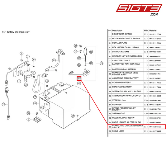 CONNECTING CABLE EMERGENCY SWITCH - 9916123618A [PORSCHE 991.1 GT3 R]