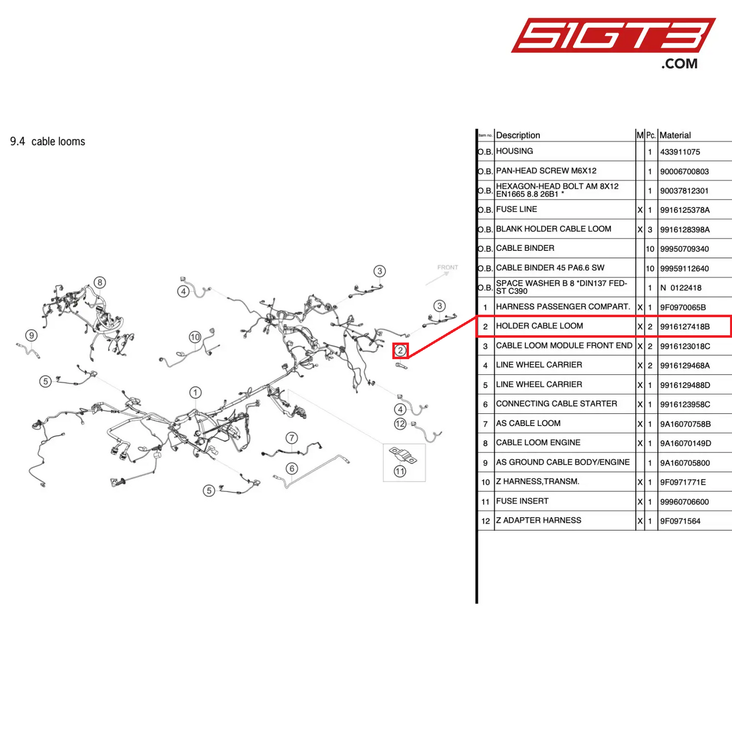 HOLDER CABLE LOOM - 9916127418B [PORSCHE 911 GT3 Cup Type 991 (GEN 2)]