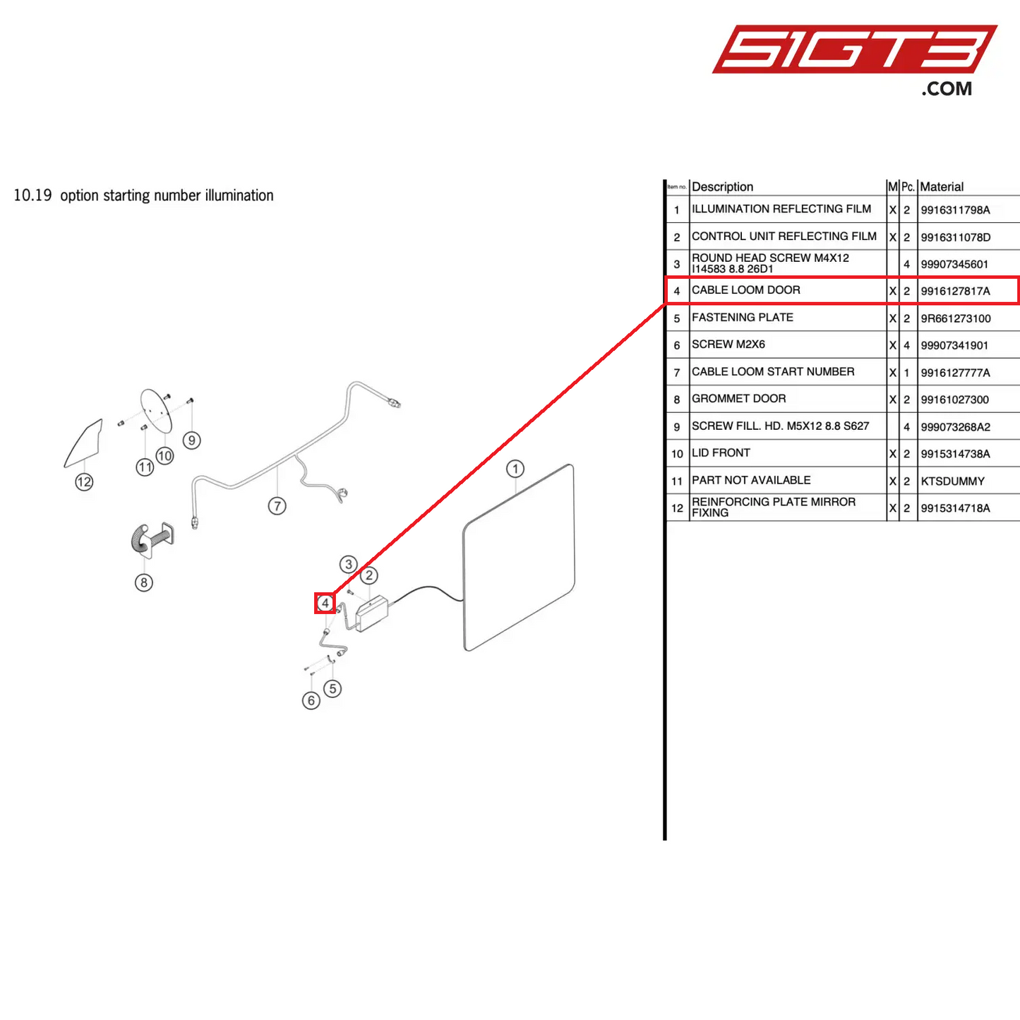 CABLE LOOM DOOR - 9916127817A [PORSCHE 911 GT3 Cup Type 991 (GEN 2)]