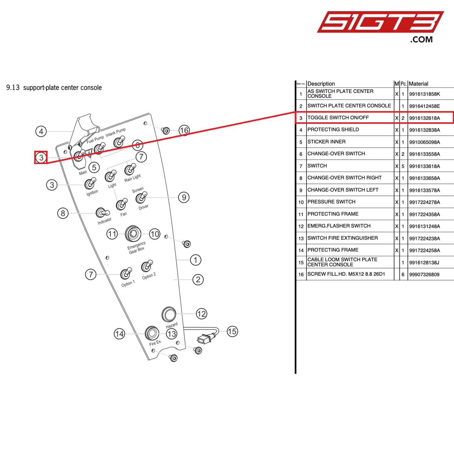 TOGGLE SWITCH ON/OFF - 9916132618A [PORSCHE 911 GT3 Cup Type 991 (GEN 2)]