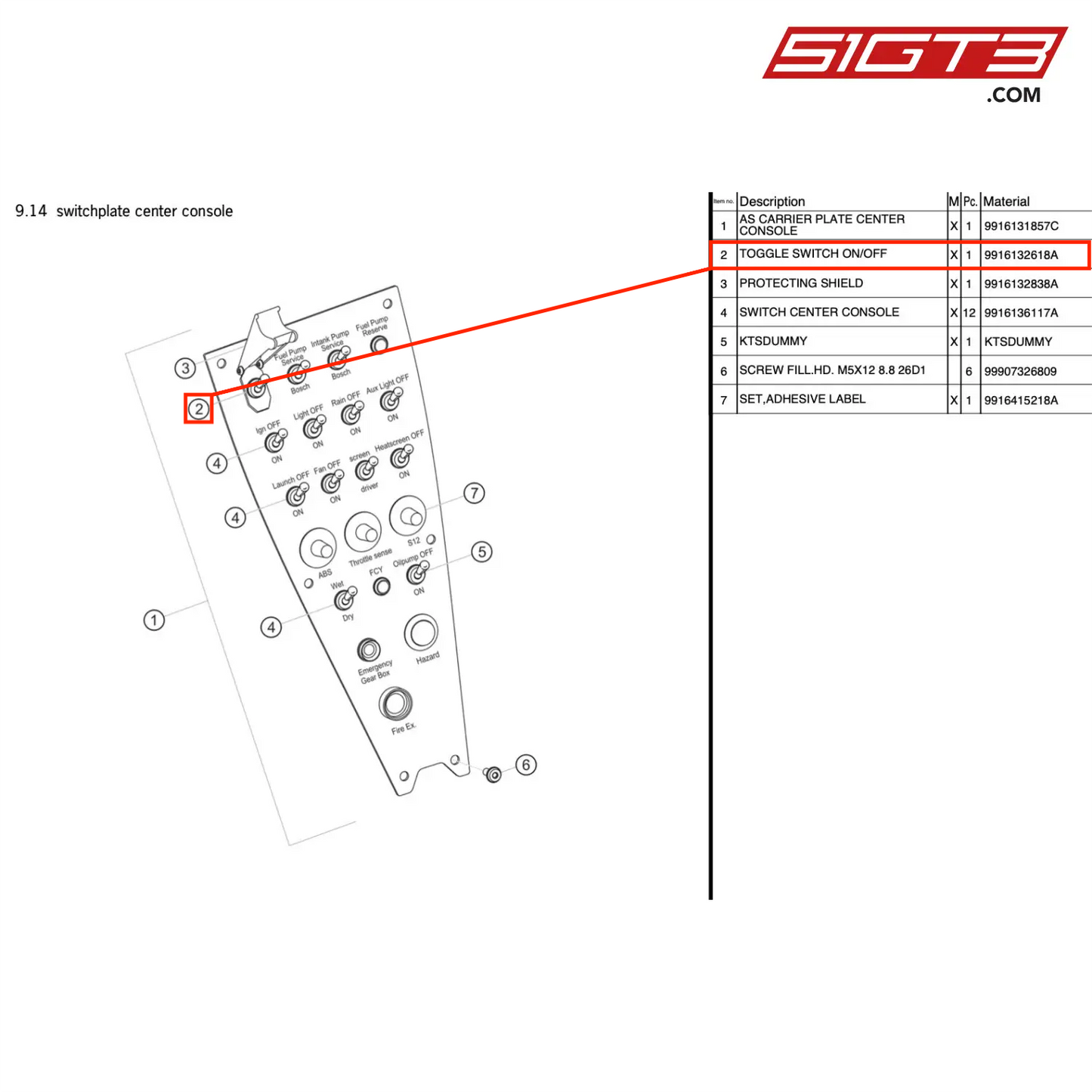 TOGGLE SWITCH ON/OFF - 9916132618A [PORSCHE 991.1 GT3 R]