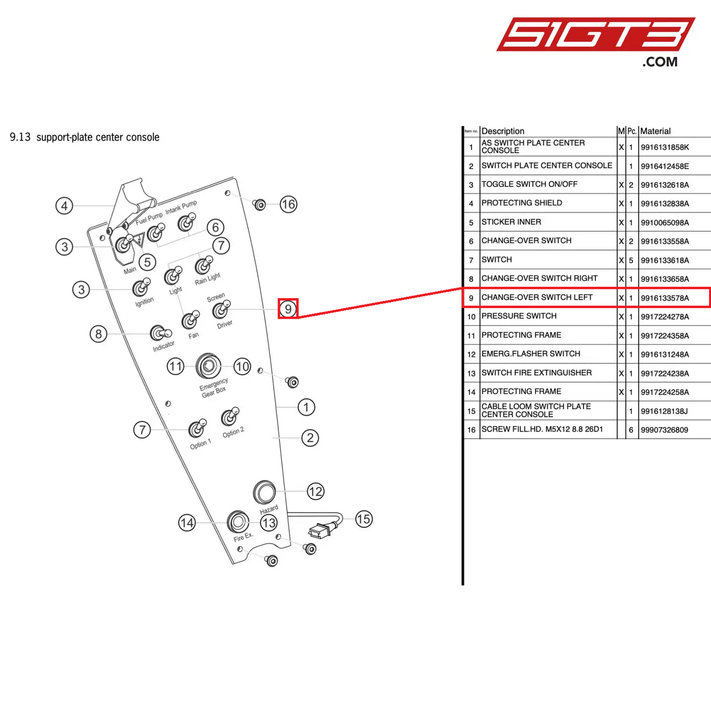 CHANGE-OVER SWITCH LEFT - 9916133578A [PORSCHE 911 GT3 Cup Type 991 (GEN 2)]