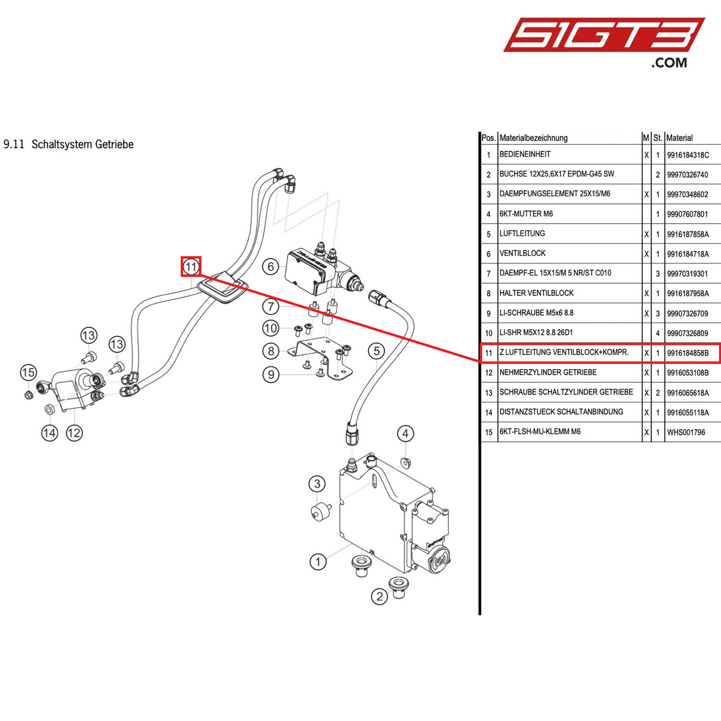 AS AIR LINE VALVE BLOCK+COMPR. - 9916184858B [PORSCHE 991.1 GT3 Cup (2014)]