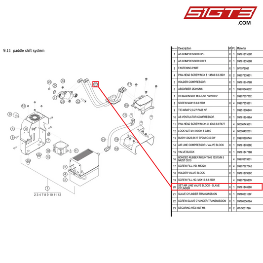 SET AIR LINE VALVE BLOCK - SLAVE CYLINDER - 9916184858H [PORSCHE 991.1 GT3 Cup]