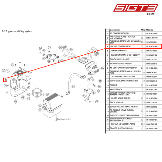 HOLDER COMPRESSOR - 9916187478B [PORSCHE 991.1 GT3 R]