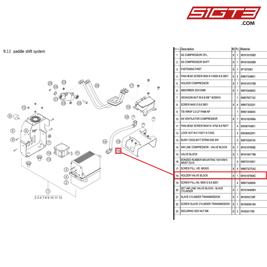 HOLDER VALVE BLOCK - 9916187958C [PORSCHE 991.1 GT3 Cup]