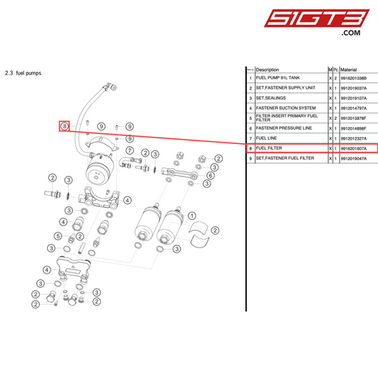 燃料フィルター - 9916201607A [ポルシェ 991.1 GT3 R]