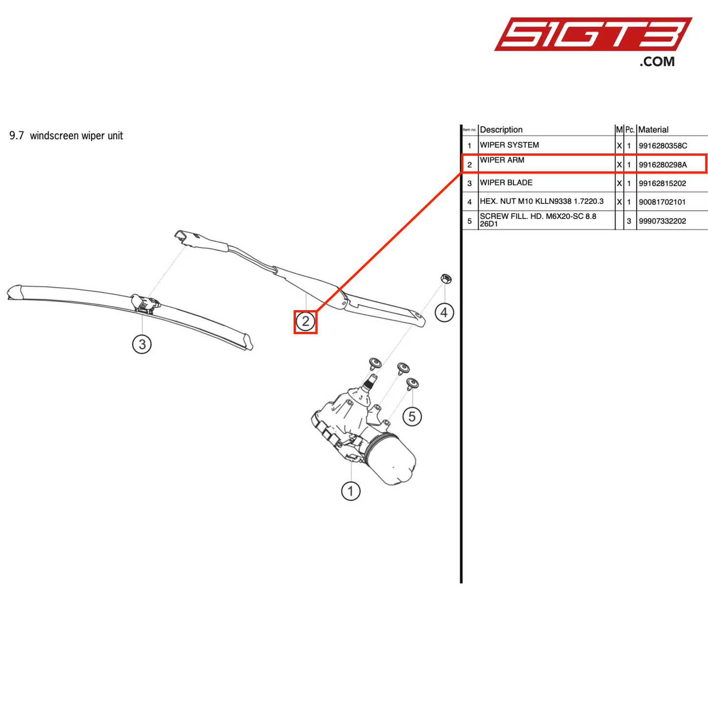 WIPER ARM - 9916280298A [PORSCHE 911 GT3 Cup Type 991 (GEN 2)]