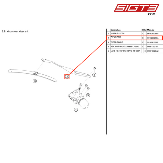 WIPER ARM - 9916280298A [PORSCHE 991.1 GT3 R]