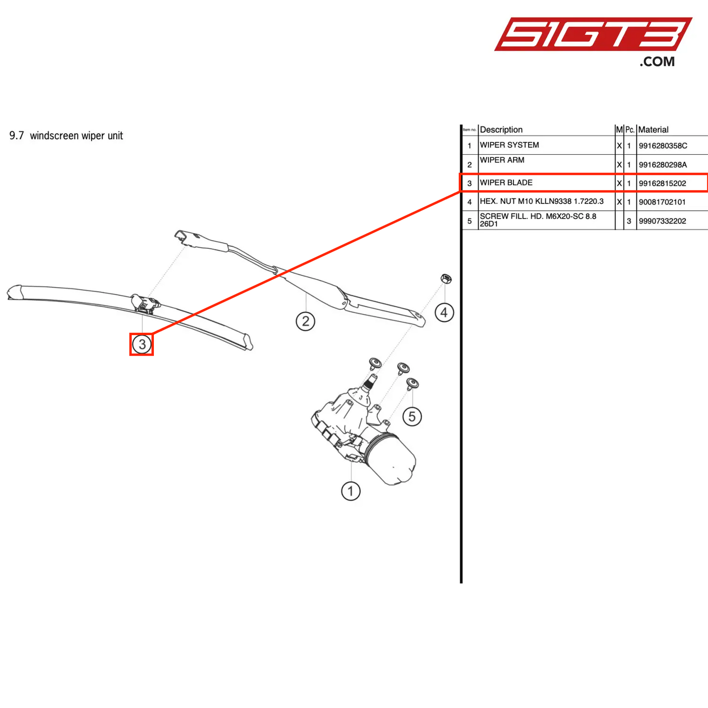 WIPER BLADE - 99162815202 [PORSCHE 911 GT3 Cup Type 991 (GEN 2)]