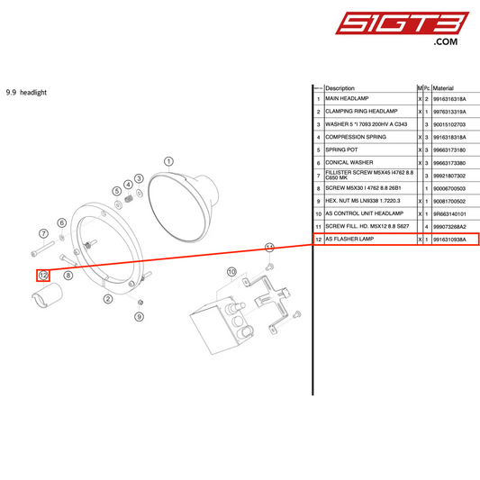 AS FLASHER LAMP - 9916310938A [PORSCHE 991.1 GT3 R]