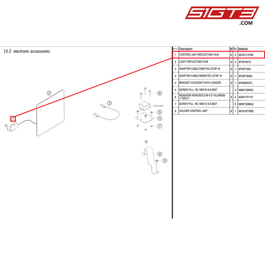 CONTROL UNIT REFLECTING FILM - 9916311078E [PORSCHE 991.2 GT3 R]