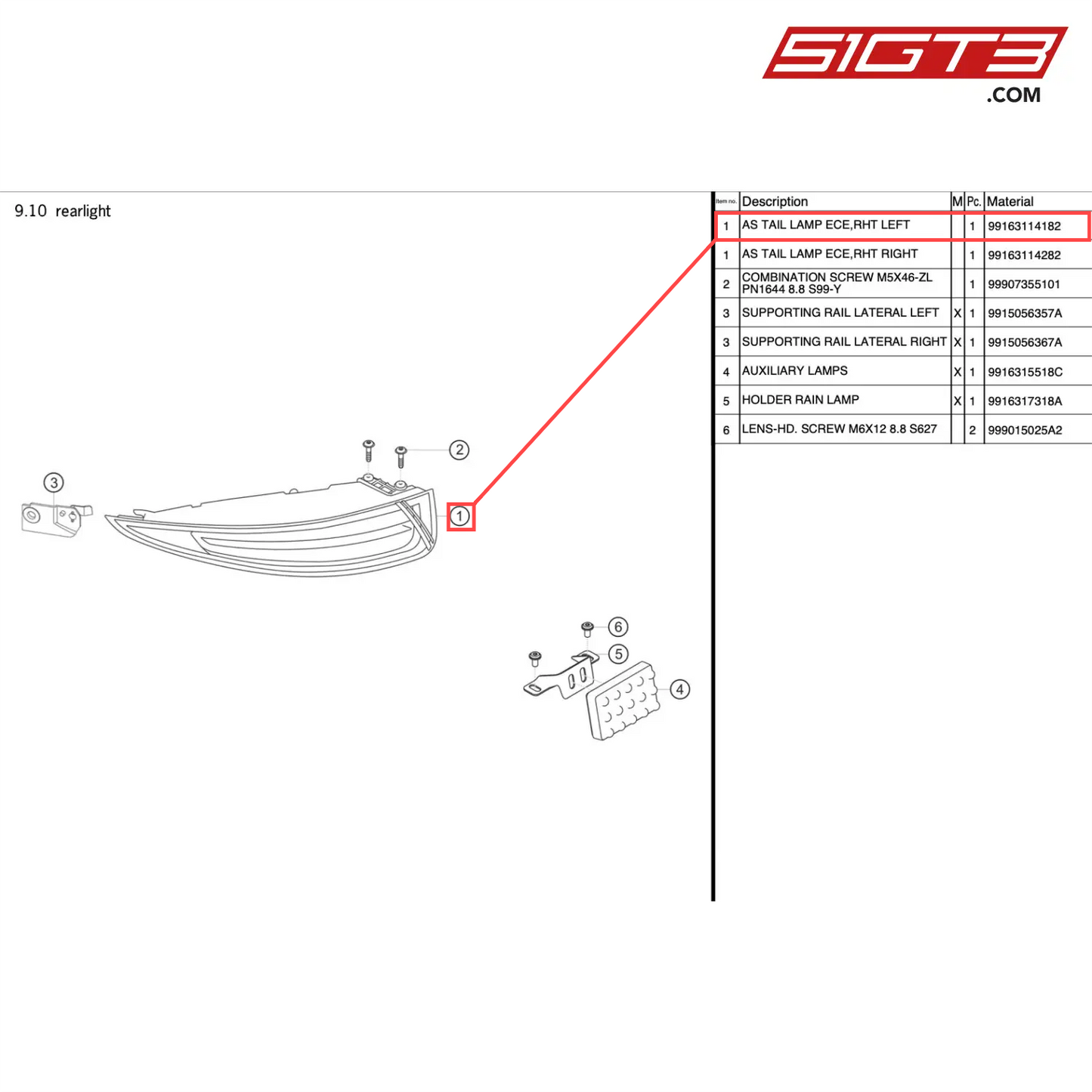 AS TAIL LAMP ECE,RHT LEFT - 99163114182 [PORSCHE 991.1 GT3 R]