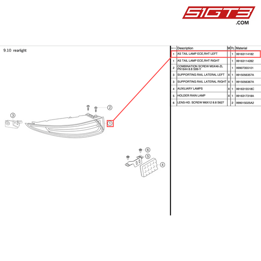 AS TAIL LAMP ECE,RHT LEFT - 99163114182 [PORSCHE 991.1 GT3 R]