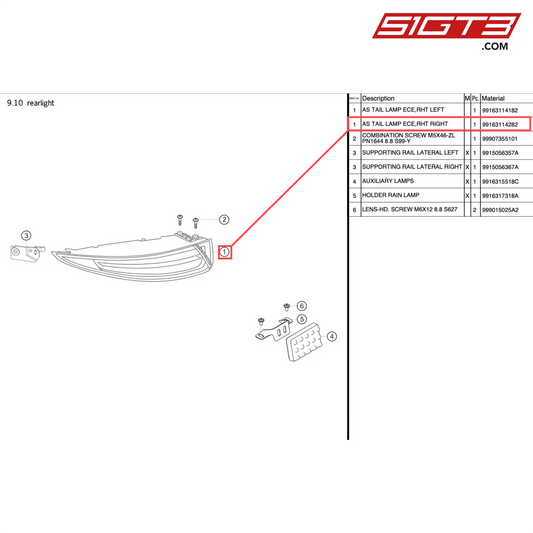 AS TAIL LAMP ECE,RHT RIGHT - 99163114282 [PORSCHE 991.1 GT3 R]