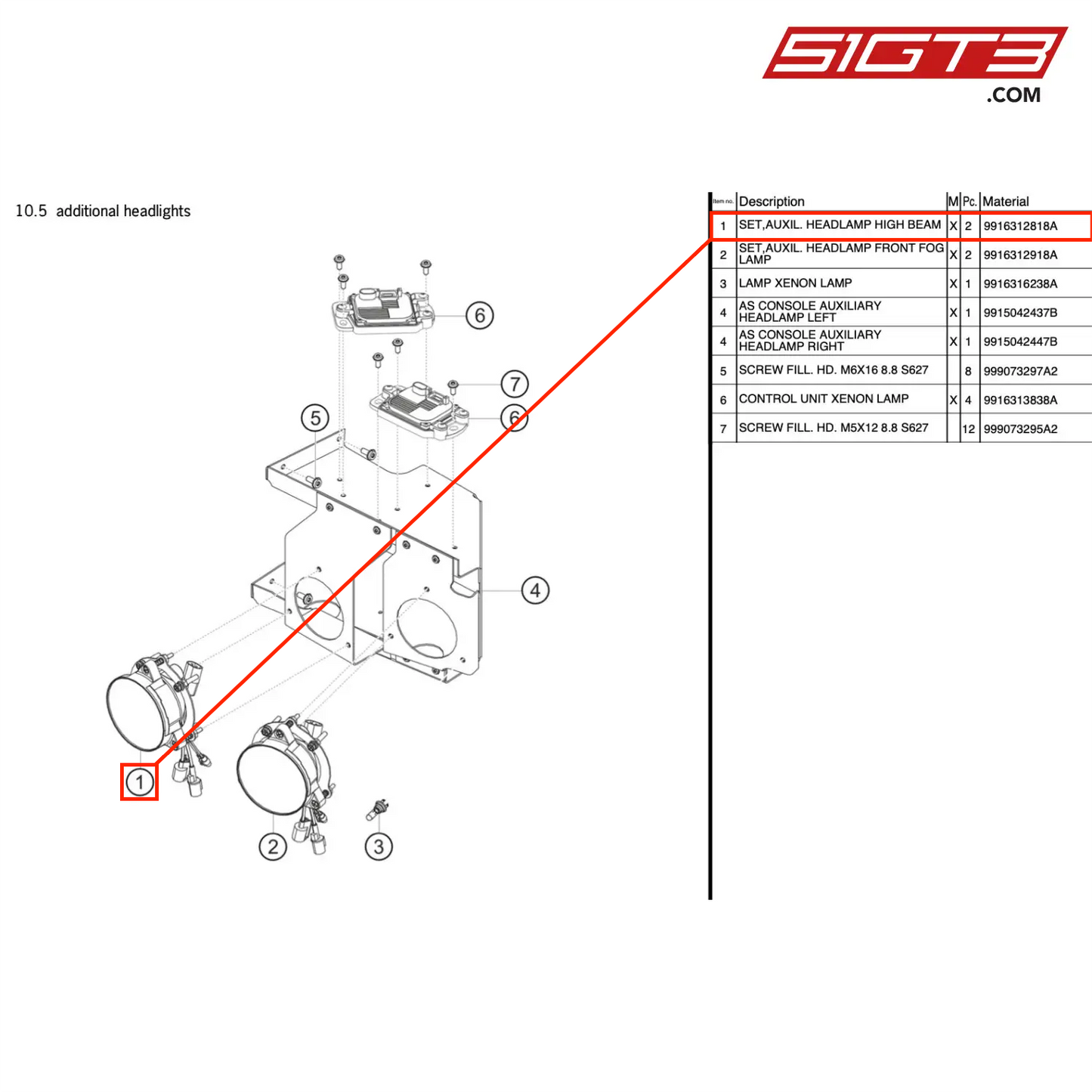 SET,AUXIL. HEADLAMP HIGH BEAM - 9916312818A [PORSCHE 991.1 GT3 R]