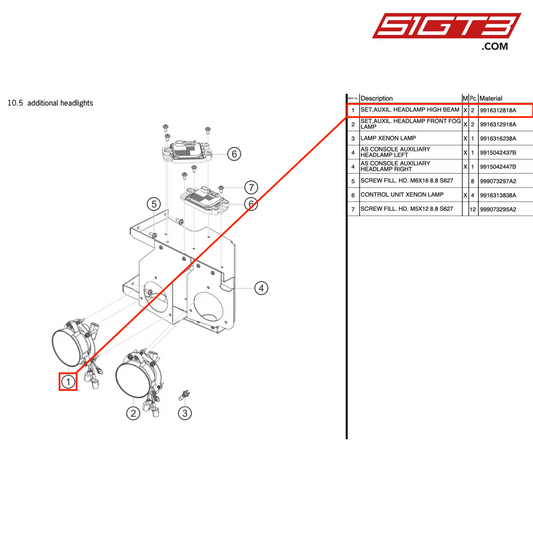 SET,AUXIL. HEADLAMP HIGH BEAM - 9916312818A [PORSCHE 991.1 GT3 R]