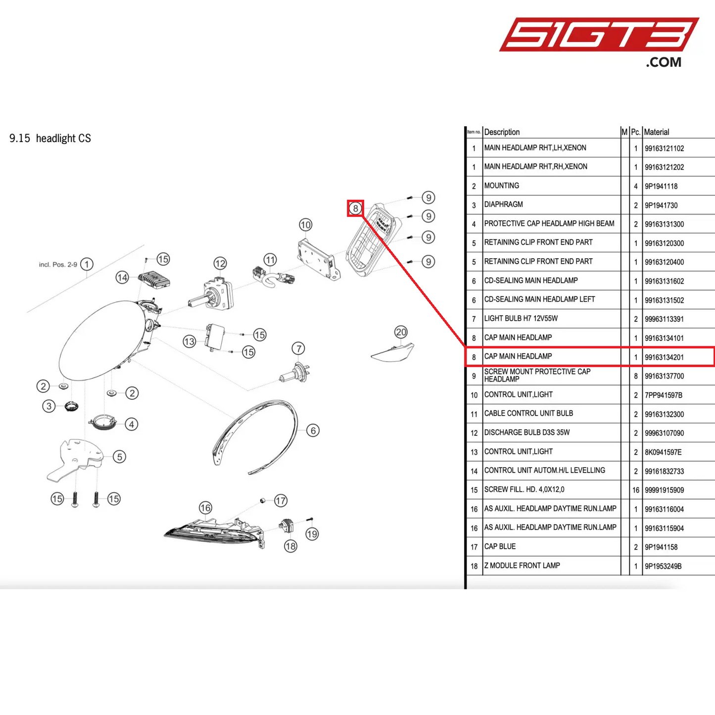 CAP MAIN HEADLAMP - 99163134201 [PORSCHE 911 GT2 RS Clubsport]