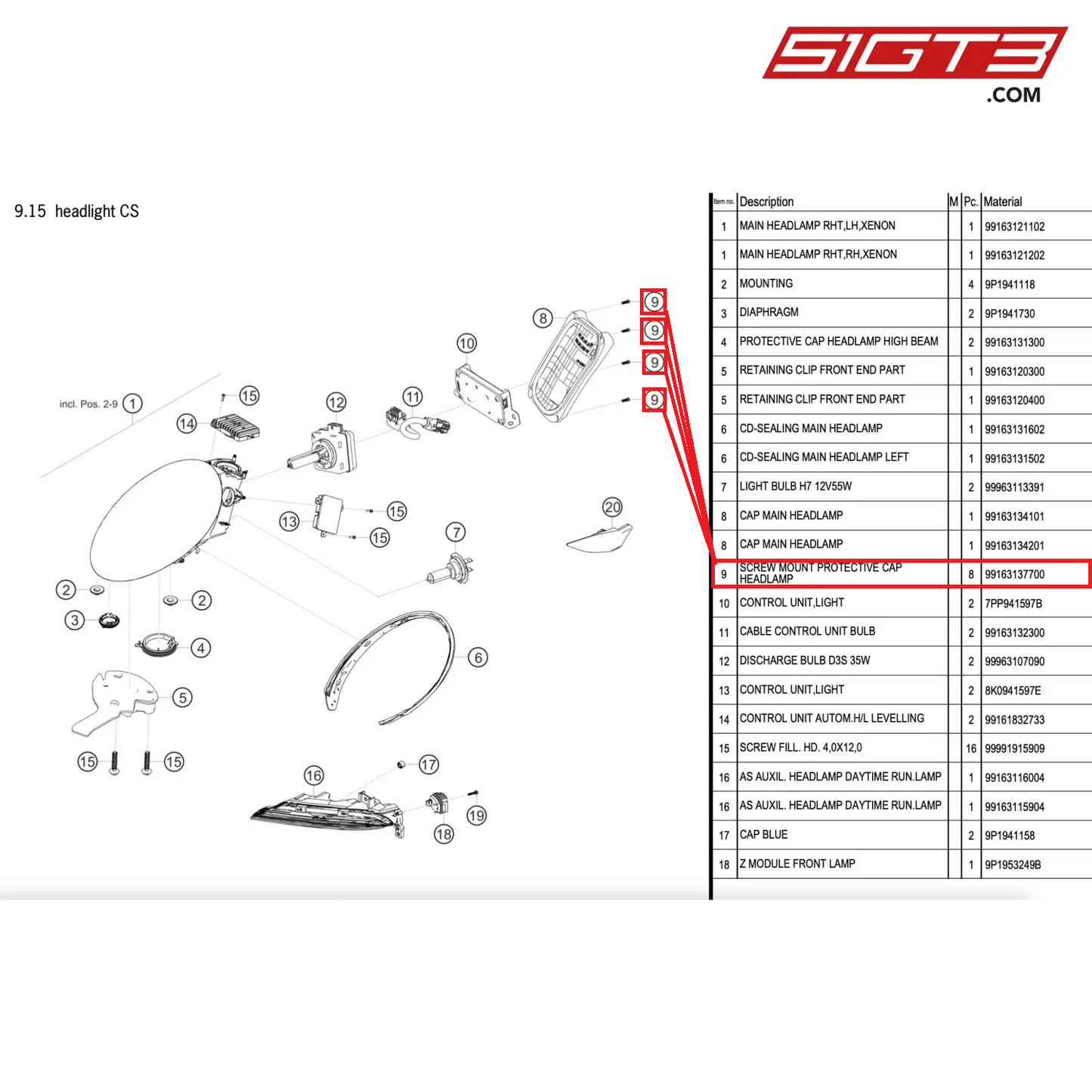 SCREW MOUNT PROTECTIVE CAP HEADLAMP - 99163137700 [PORSCHE 911 GT2 RS Clubsport]