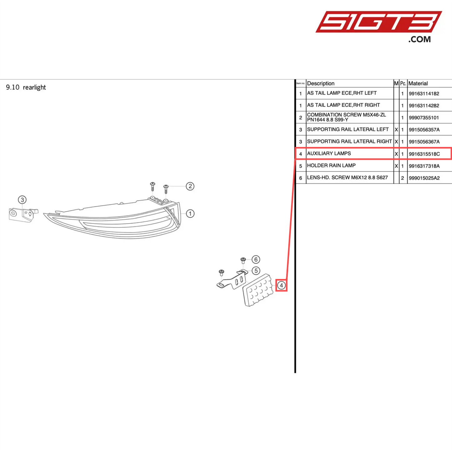 AUXILIARY LAMPS - 9916315518C [PORSCHE 991.1 GT3 R]