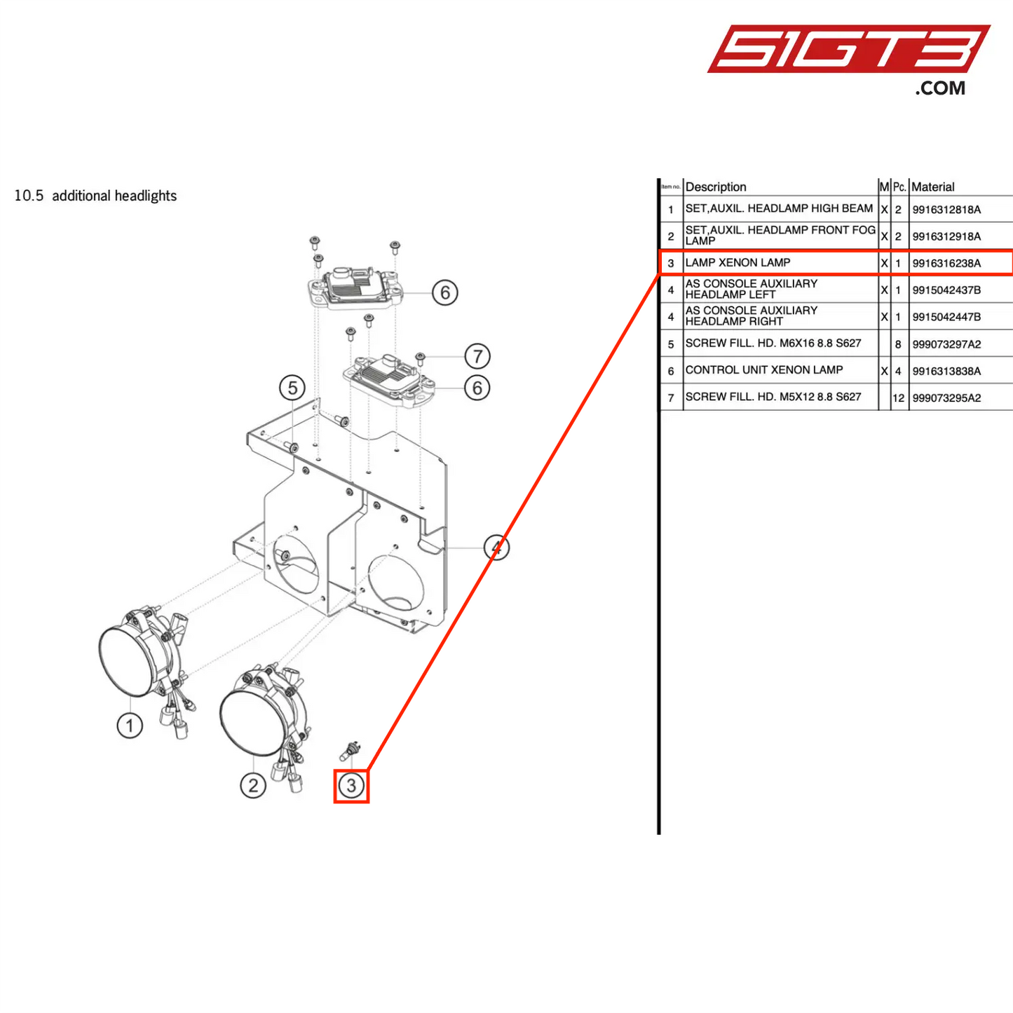 LAMP XENON LAMP - 9916316238A [PORSCHE 991.1 GT3 R]