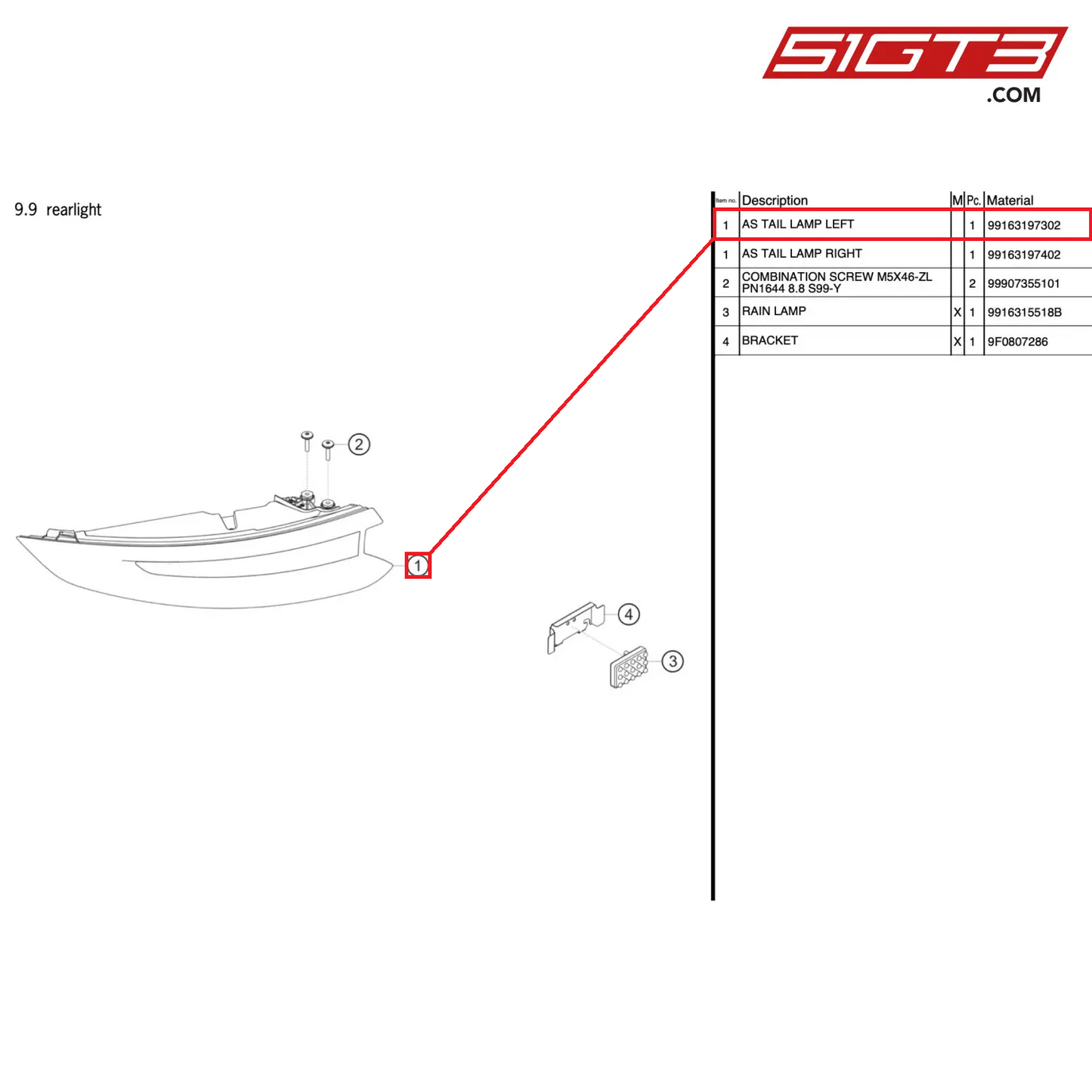 AS TAIL LAMP LEFT - 99163197302 [PORSCHE 911 GT3 Cup Type 991 (GEN 2)]