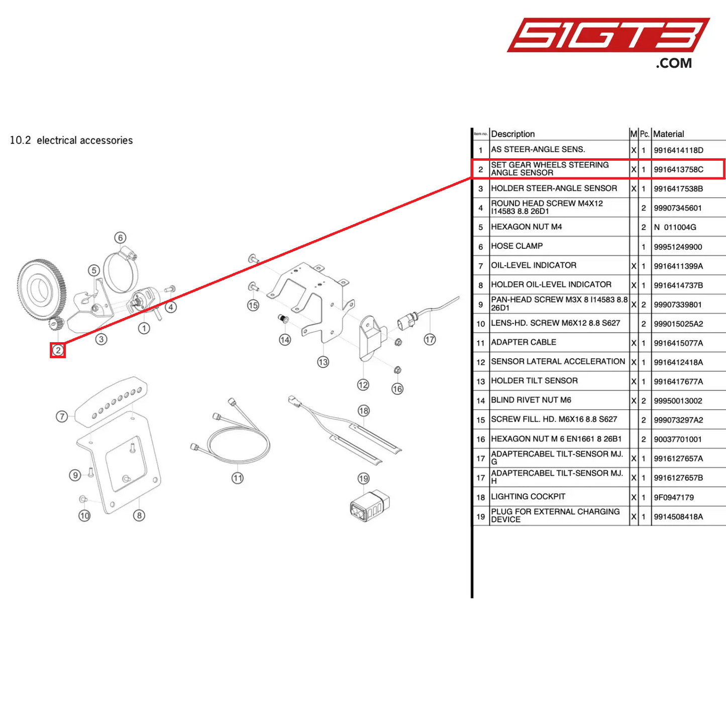 SET GEAR WHEELS STEERING ANGLE SENSOR - 9916413758C [PORSCHE 991.1 GT3 R]