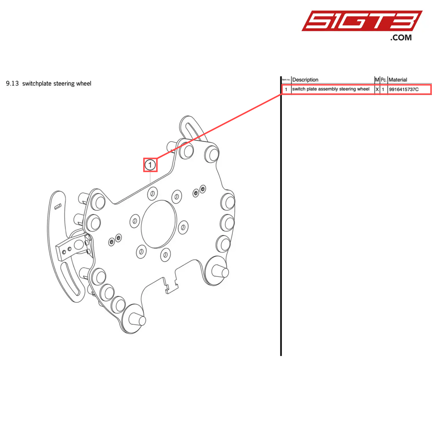 switch plate assembly steering wheel - 9916415737C [PORSCHE 991.1 GT3 R]