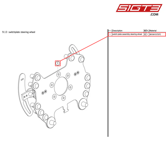 switch plate assembly steering wheel - 9916415737C [PORSCHE 991.1 GT3 R]