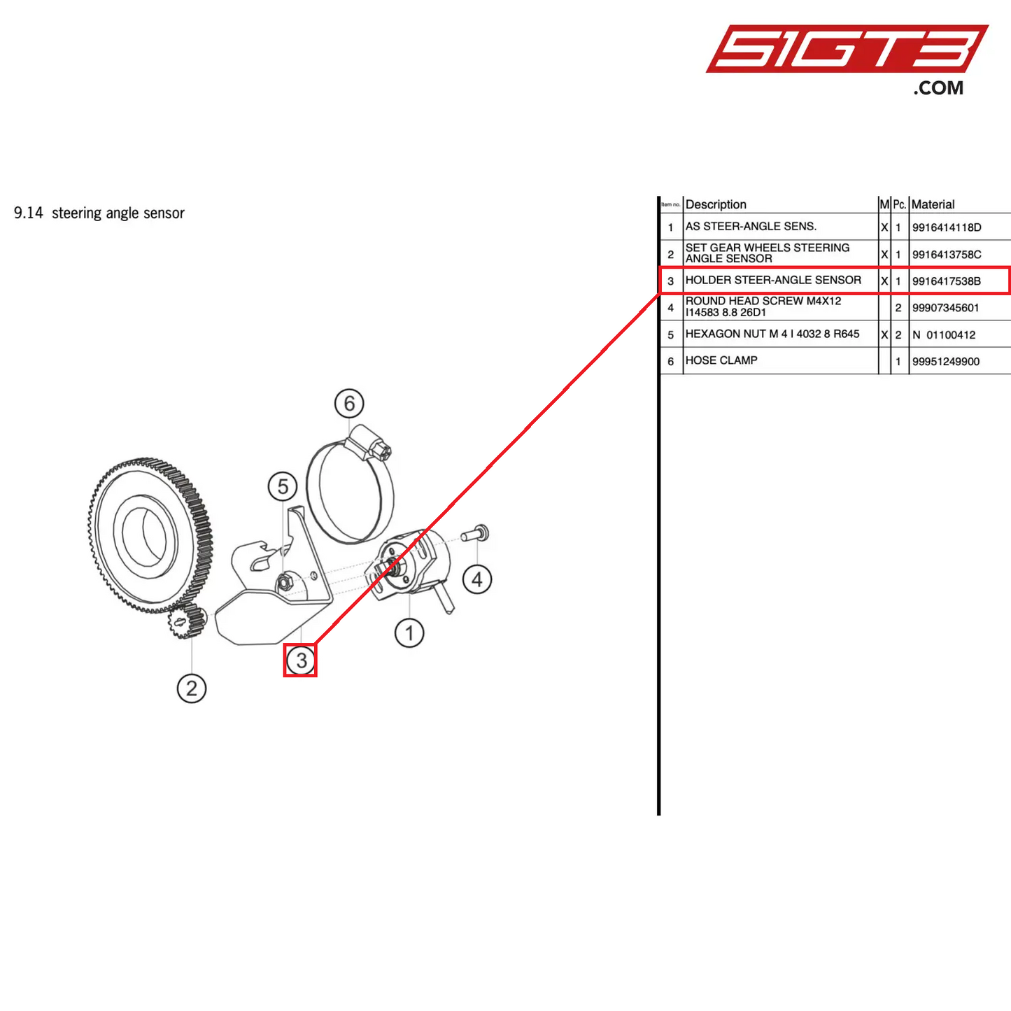 HOLDER STEER-ANGLE SENSOR - 9916417538B [PORSCHE 911 GT3 Cup Type 991 (GEN 2)]