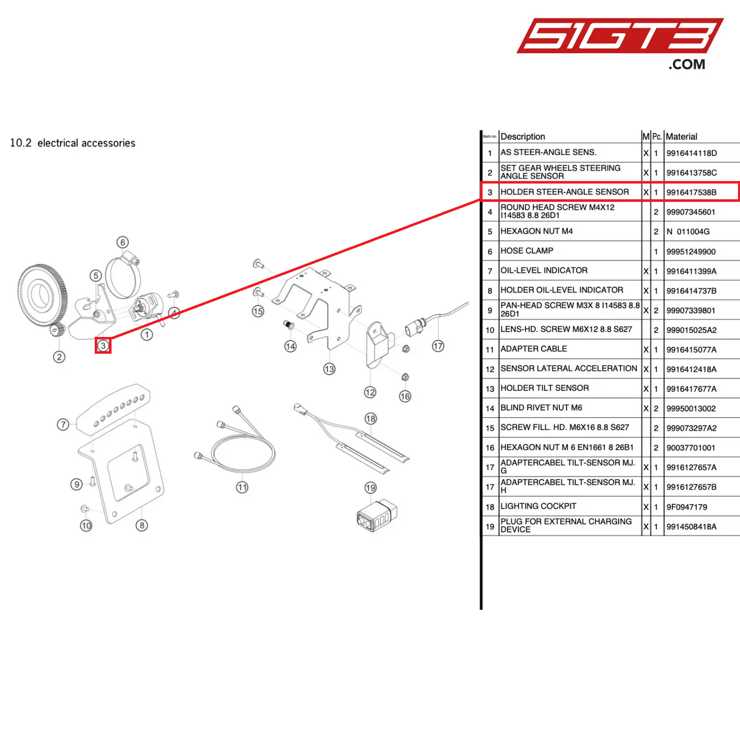 HOLDER STEER-ANGLE SENSOR - 9916417538B [PORSCHE 991.1 GT3 R]