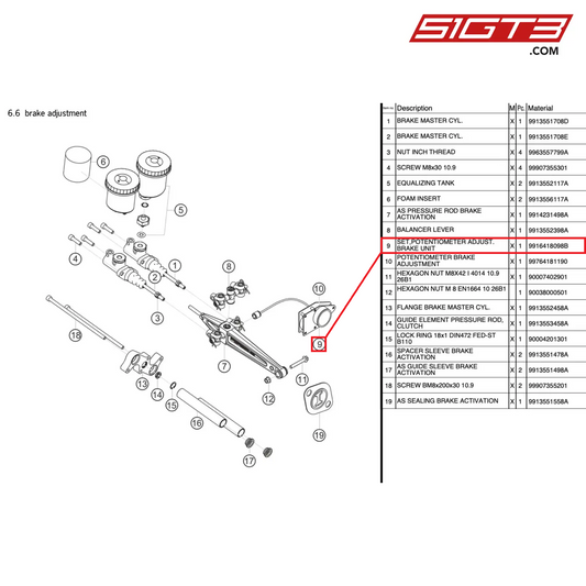 SET,POTENTIOMETER ADJUST.BRAKE UNIT - 9916418098B [PORSCHE 991.1 GT3 R]